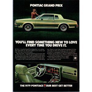 1979 Pontiac Grand Prix Coupe Vintage Print Ad Avocado Green Man Cave Wall Art